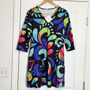 Be Boho Abstract Pattern Multicolor Long Sleeve Dress Small